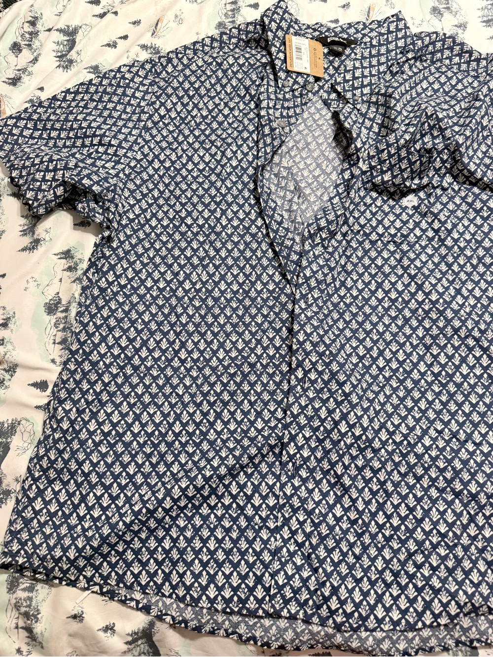 Men's Short-Sleeve Blue Patterned Button-Up Shirt Eddie Bauer NEW 2XL